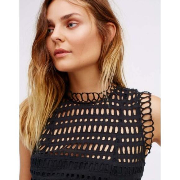 Free People one Black Meet Me at Midnight Eyelet Dress - Picture 2 of 5